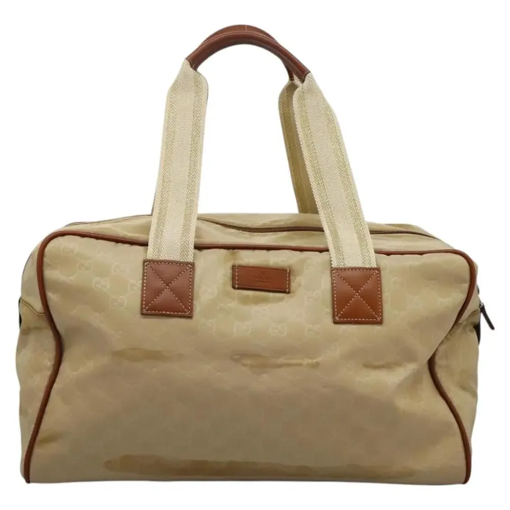 GUCCI GG Canvas Boston Bag Nylon Beige